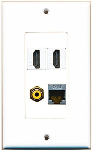RiteAV - 2 Port HDMI 1 Port RCA Yellow 1 Port Shielded Cat6 Ethernet Wall Plate Decorative