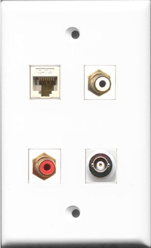 RiteAV 1 Port RCA Red and 1 Port RCA White and 1 Port BNC and 1 Port Cat6 Ethernet White Wall Plate
