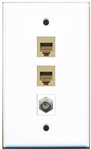 RiteAV - 1 Port Coax Cable TV- F-Type 2 Port Phone RJ11 RJ12 Beige Wall Plate