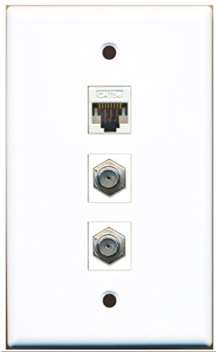 RiteAV - 2 Port Coax Cable TV- F-Type and 1 Port Cat5e Ethernet White Wall Plate