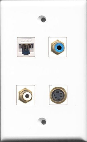 RiteAV 1 Port RCA White and 1 Port RCA Blue and 1 Port S-Video and 1 Port Cat5e Ethernet White Wall Plate