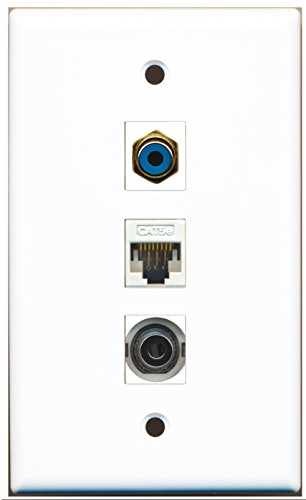 RiteAV - 1 Port RCA Blue and 1 Port 3.5mm and 1 Port Cat5e Ethernet White Wall Plate