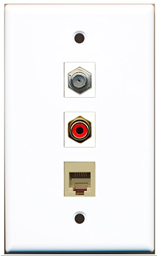 RiteAV - 1 Port RCA Red and 1 Port Coax Cable TV- F-Type and 1 Port Phone RJ11 RJ12 Beige Wall Plate