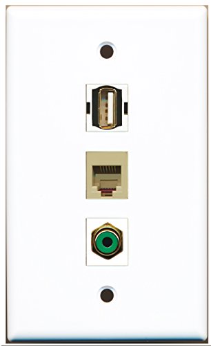 RiteAV - 1 Port RCA Green and 1 Port USB A-A and 1 Port Phone RJ11 RJ12 Beige Wall Plate