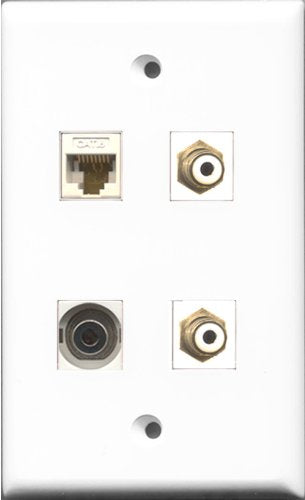 RiteAV - 2 Port RCA White and 1 Port 3.5mm and 1 Port Cat6 Ethernet White Wall Plate