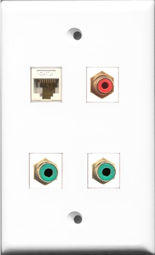 RiteAV 1 Port RCA Red 2 Port RCA Green and 1 Port Cat6 Ethernet White Wall Plate