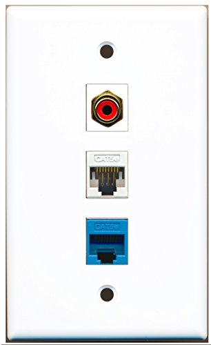 RiteAV - 1 Port RCA Red 1 Cat5e Ethernet White 1 Cat5e Ethernet Blue Wall Plate