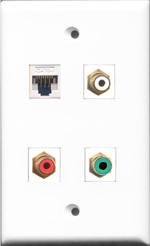 RiteAV 1 Port RCA Red and 1 Port RCA White and 1 Port RCA Green and 1 Port Cat5e Ethernet White Wall Plate