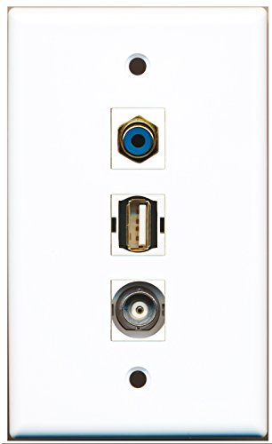 RiteAV - 1 Port RCA Blue and 1 Port USB A-A and 1 Port BNC Wall Plate