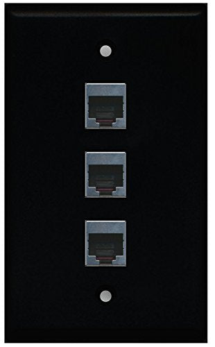 RiteAV (1 Gang Flat) 3 Port Cat5e Shielded Wall Plate Black