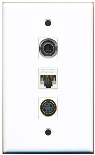 RiteAV - 1 Port S-Video and 1 Port 3.5mm and 1 Port Cat5e Ethernet White Wall Plate