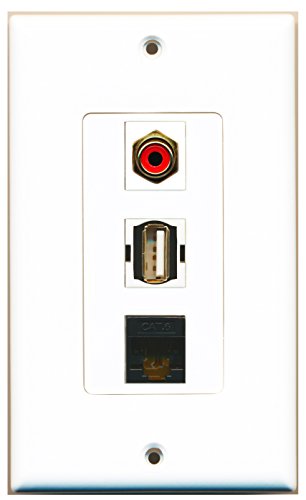 RiteAV - 1 Port RCA Red and 1 Port USB A-A and 1 Port Cat6 Ethernet Black Decorative Wall Plate Decorative