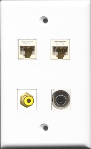 RiteAV 1 Port RCA Yellow and 1 Port 3.5mm 2 Port Cat6 Ethernet White Wall Plate