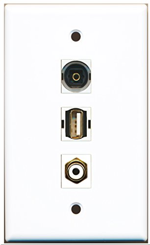 RiteAV - 1 Port RCA White and 1 Port USB A-A and 1 Port Toslink Wall Plate