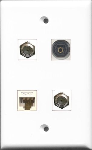 RiteAV - 2 Port Coax Cable TV- F-Type and 1 Port Toslink and 1 Port Cat6 Ethernet White Wall Plate