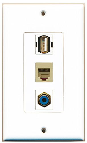 RiteAV - 1 Port RCA Blue and 1 Port USB A-A and 1 Port Phone RJ11 RJ12 Beige Decorative Wall Plate Decorative
