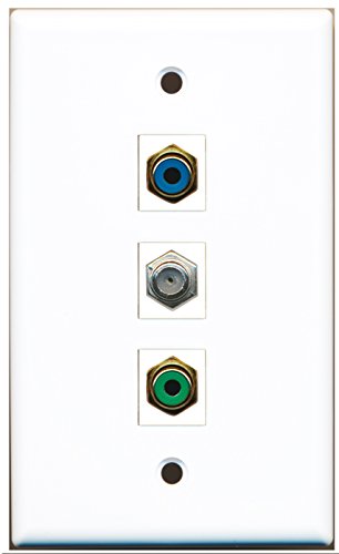 RiteAV - 1 Port RCA Green and 1 Port RCA Blue and 1 Port Coax Cable TV- F-Type Wall Plate