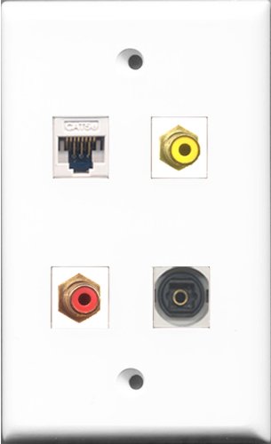 RiteAV 1 Port RCA Red and 1 Port RCA Yellow and 1 Port Toslink and 1 Port Cat5e Ethernet White Wall Plate