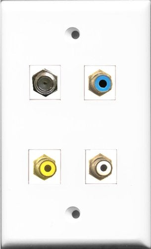 RiteAV 1 Port RCA White and 1 Port RCA Yellow and 1 Port RCA Blue and 1 Port Coax Cable TV- F-Type Wall Plate