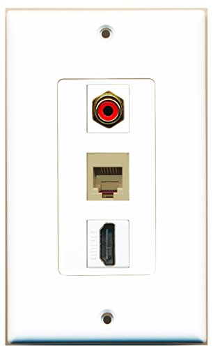 RiteAV - 1 Port HDMI and 1 Port RCA Red and 1 Port Phone RJ11 RJ12 Beige Decorative Wall Plate Decorative
