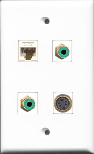 RiteAV - 2 Port RCA Green and 1 Port S-Video and 1 Port Cat6 Ethernet White Wall Plate