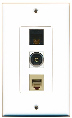 RiteAV - 1 Port Phone RJ11 RJ12 Beige and 1 Port Toslink and 1 Port Cat6 Ethernet Black Decorative Wall Plate Decorative