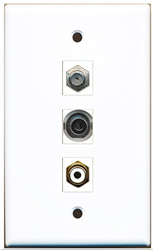 RiteAV - 1 Port RCA White and 1 Port Coax Cable TV- F-Type and 1 Port 3.5mm Wall Plate
