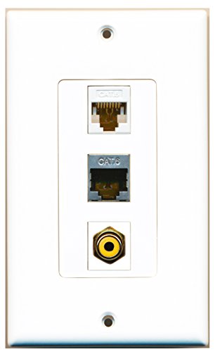 RiteAV - 1 Port RCA Yellow and 1 Port Shielded Cat6 Ethernet and 1 Port Cat6 Ethernet White Decorative Wall Plate Decorative