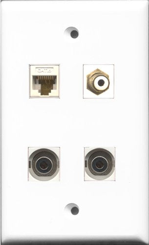 RiteAV 1 Port RCA White 2 Port 3.5mm and 1 Port Cat6 Ethernet White Wall Plate