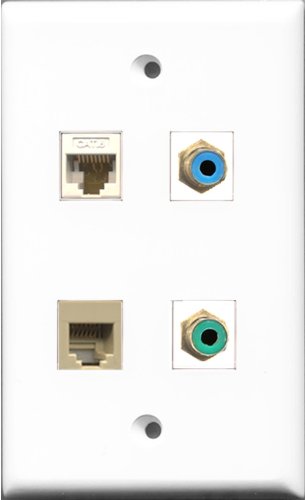 RiteAV 1 Port RCA Green and 1 Port RCA Blue and 1 Port Phone RJ11 RJ12 Beige and 1 Port Cat6 Ethernet White Wall Plate