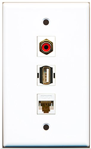 RiteAV - 1 Port RCA Red and 1 Port USB A-A and 1 Port Cat6 Ethernet White Wall Plate