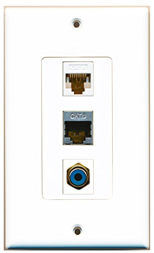 RiteAV - 1 Port RCA Blue and 1 Port Shielded Cat6 Ethernet and 1 Port Cat6 Ethernet White Decorative Wall Plate Decorative