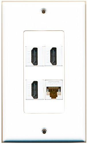 RiteAV - 3 Port HDMI 1 Port Cat6 Ethernet White Wall Plate Decorative