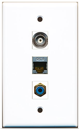 RiteAV - 1 Port RCA Blue and 1 Port Shielded Cat6 Ethernet and 1 Port BNC Wall Plate