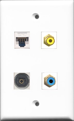 RiteAV 1 Port RCA Yellow and 1 Port RCA Blue and 1 Port Toslink and 1 Port Cat5e Ethernet White Wall Plate