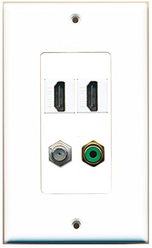 RiteAV - 2 Port HDMI 1 Port RCA Green 1 Port Coax Cable TV- F-Type Wall Plate Decorative