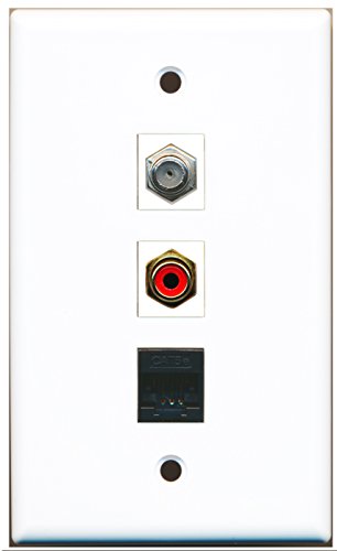 RiteAV - 1 Port RCA Red and 1 Port Coax Cable TV- F-Type and 1 Port Cat5e Ethernet Black Wall Plate