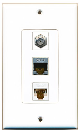 RiteAV - 1 Port Coax Cable TV- F-Type and 1 Port Shielded Cat6 Ethernet and 1 Port Cat6 Ethernet White Decorative Wall Plate Decorative