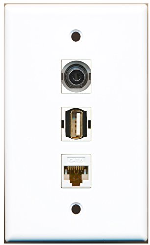 RiteAV - 1 Port USB A-A and 1 Port 3.5mm and 1 Port Cat6 Ethernet White Wall Plate
