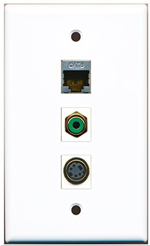 RiteAV - 1 Port RCA Green and 1 Port S-Video and 1 Port Shielded Cat6 Ethernet Wall Plate