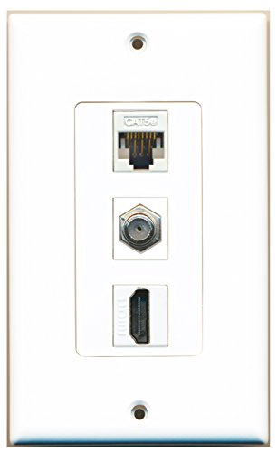 RiteAV - 1 Port HDMI and 1 Port Coax Cable TV- F-Type and 1 Port Cat5e Ethernet White Decorative Wall Plate Decorative