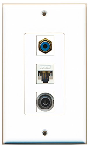 RiteAV - 1 Port RCA Blue and 1 Port 3.5mm and 1 Port Cat5e Ethernet White Decorative Wall Plate
