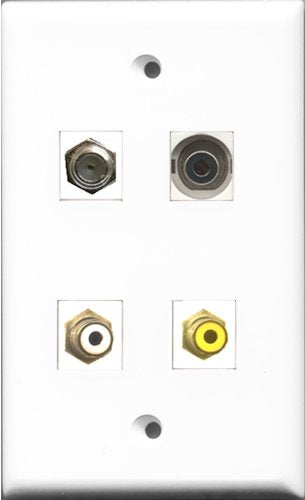 RiteAV 1 Port RCA White and 1 Port RCA Yellow and 1 Port Coax Cable TV- F-Type and 1 Port 3.5mm Wall Plate