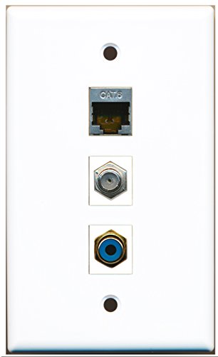 RiteAV - 1 Port RCA Blue and 1 Port Coax Cable TV- F-Type and 1 Port Shielded Cat6 Ethernet Wall Plate