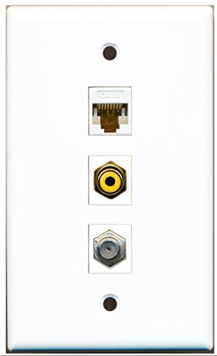 RiteAV - 1 Port RCA Yellow and 1 Port Coax Cable TV- F-Type and 1 Port Cat6 Ethernet White Wall Plate