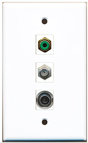 RiteAV - 1 Port RCA Green and 1 Port Coax Cable TV- F-Type and 1 Port 3.5mm Wall Plate