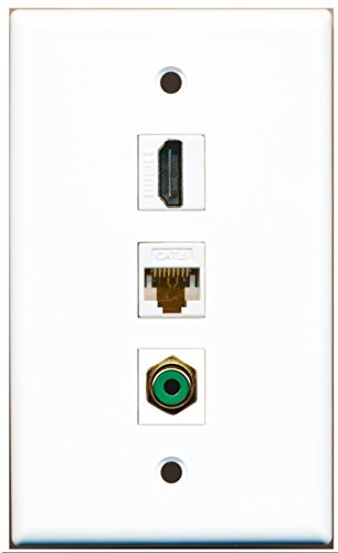 RiteAV - 1 Port HDMI and 1 Port RCA Green and 1 Port Cat6 Ethernet White Wall Plate