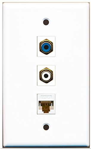 RiteAV - 1 Port RCA White and 1 Port RCA Blue and 1 Port Cat6 Ethernet White Wall Plate