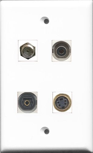 RiteAV 1 Port Coax Cable TV- F-Type and 1 Port S-Video and 1 Port Toslink and 1 Port 3.5mm Wall Plate