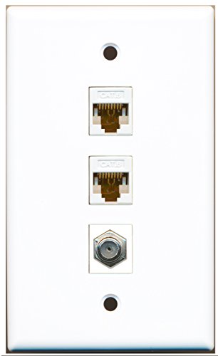 RiteAV - 1 Port Coax Cable TV- F-Type 2 Port Cat6 Ethernet White Wall Plate